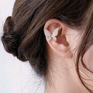 NEW!! Gold Plated Butterfly Diamond Ear Cuff single Earring